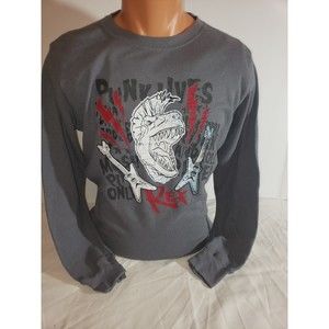 Dinosaur Shirt Punk Lives XL Gray Thermal  Guitar